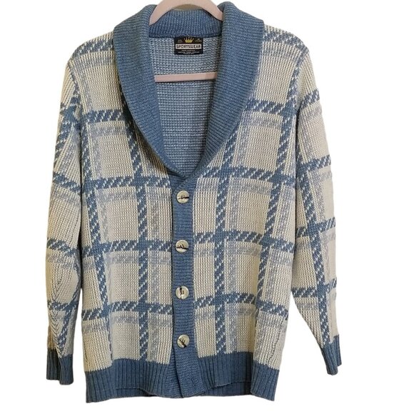 Vintage Grandpa Sweater Cardigan Mens M Sportswear Shawl Collar Preppy - Picture 1 of 8
